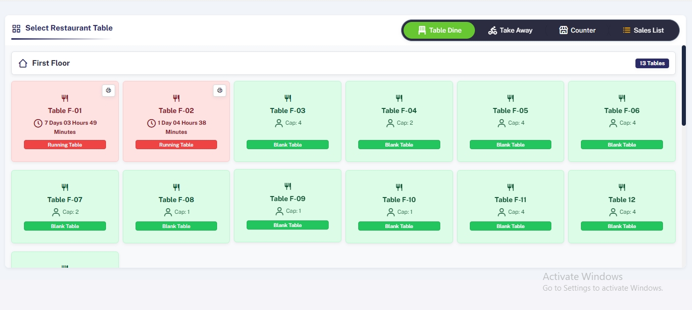 Restaurant Management Software table and dine-in management